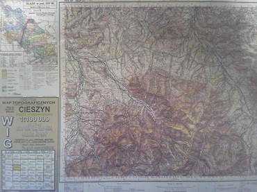 Reedycja cyfrowy wydruk mapy topograficznej WIG Cieszyn 1:100 000