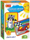 Piaskowe obrazki - Szop pracz i autko