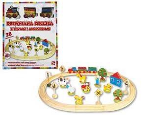 Drewniana kolejka z torami i akcesoriami 38 elem.