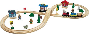 Drewniana kolejka z torami i akcesoriami 40 elem.