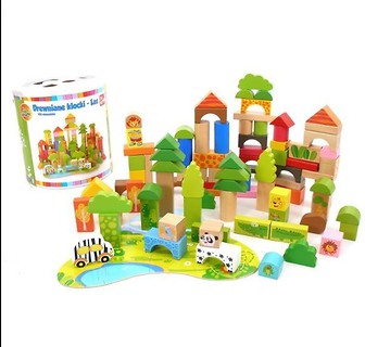 Klocki drewniane w wiaderku 100 el. Las